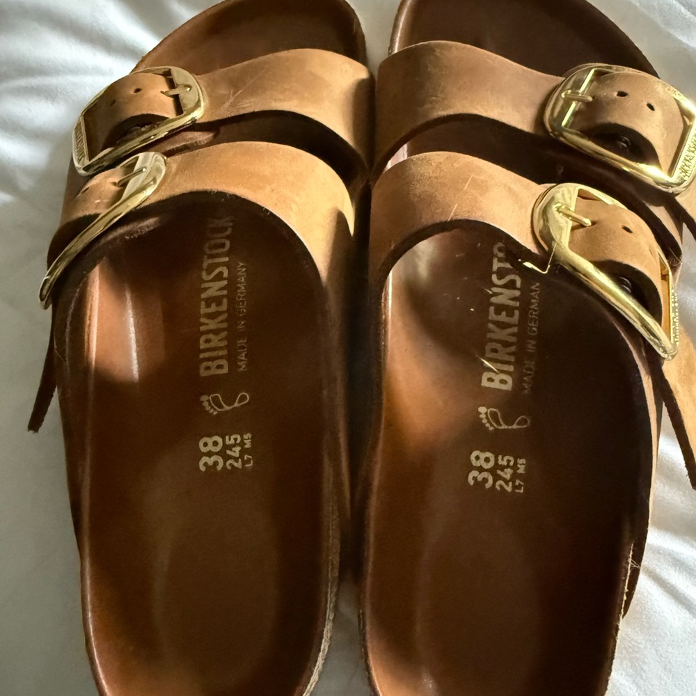 Birkenstock Brown Sandals with Gold Buckles